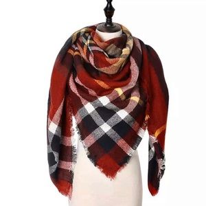 Red Brick & Cream Soft Plaid Scarf -NEW